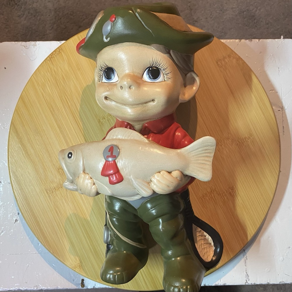 Vintage Smile Boy Fisherman Tim 1st Place 9.5"Ceramic Figurine Atlantic‎ Mold